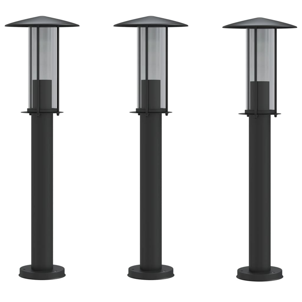 Lampadaires d'extérieur 3 pcs noir 60 cm acier inoxydable