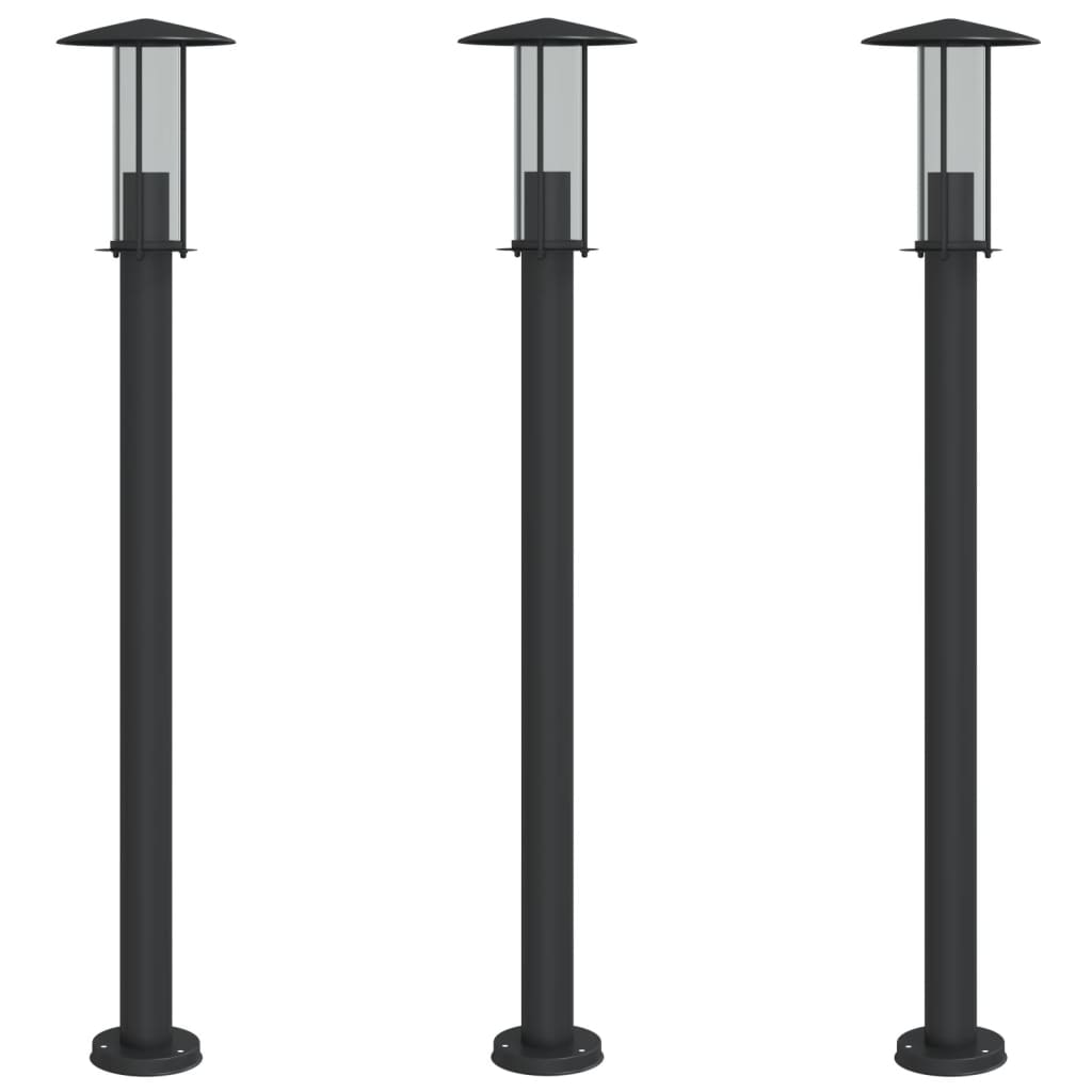 Lampadaires d'extérieur 3 pcs noir 100 cm acier inoxydable