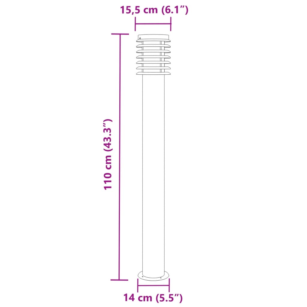 Lampadaire d'extérieur argenté 110 cm acier inoxydable