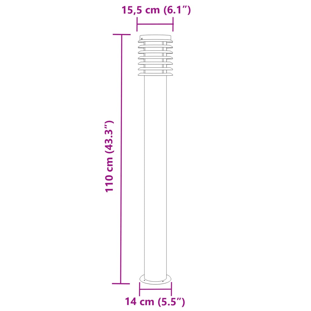 Lampadaire d'extérieur noir 110 cm acier inoxydable