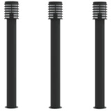 Lampadaires d'extérieur 3 pcs noir 110 cm acier inoxydable