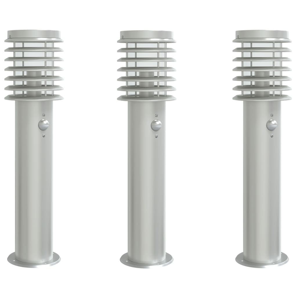 Outdoor floor lamps with sensors 3 pcs stainless steel