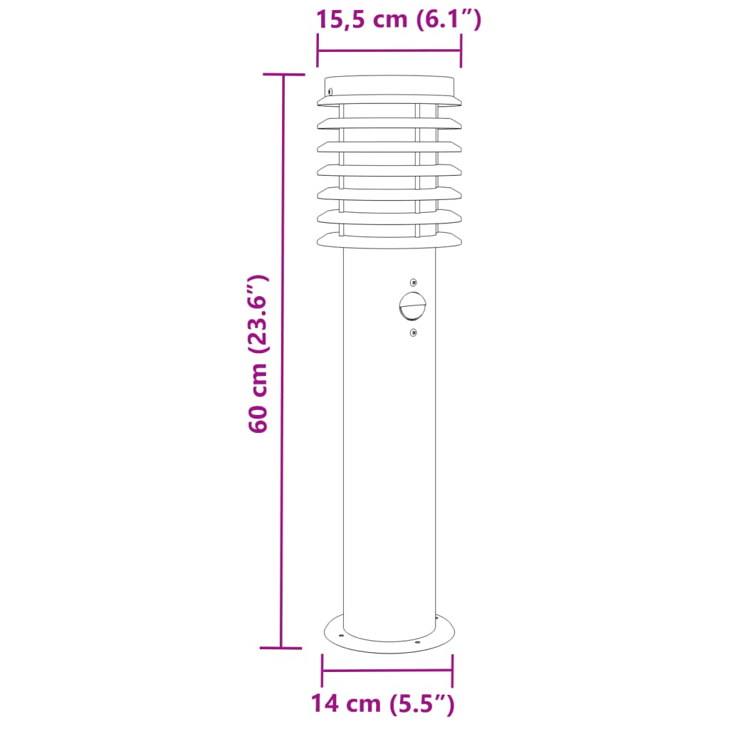 Outdoor floor lamps with sensors 3 pcs stainless steel