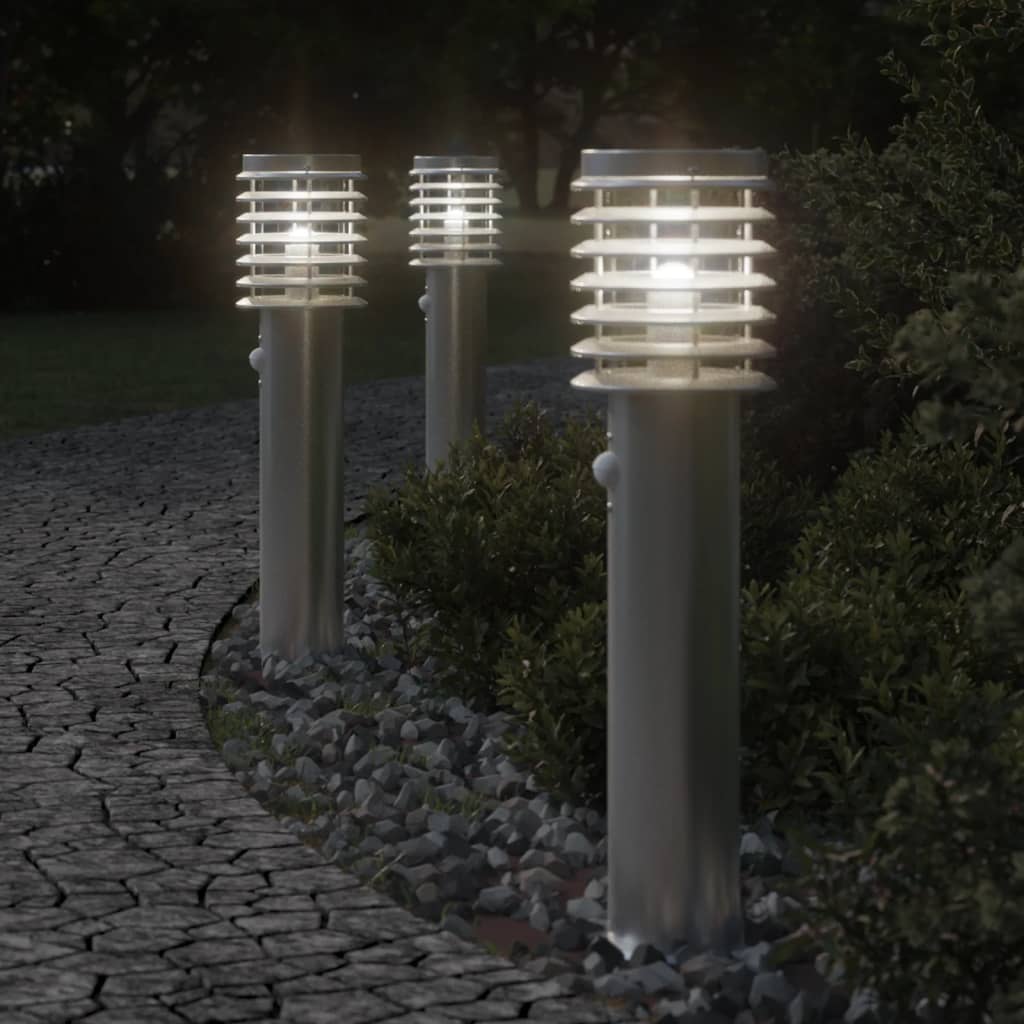 Outdoor floor lamps with sensors 3 pcs stainless steel