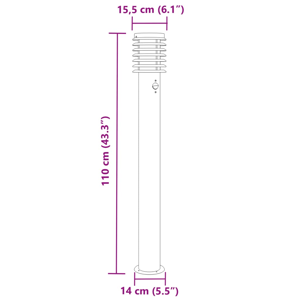 Lampadaires d'extérieur avec capteurs 3 pcs acier inoxydable