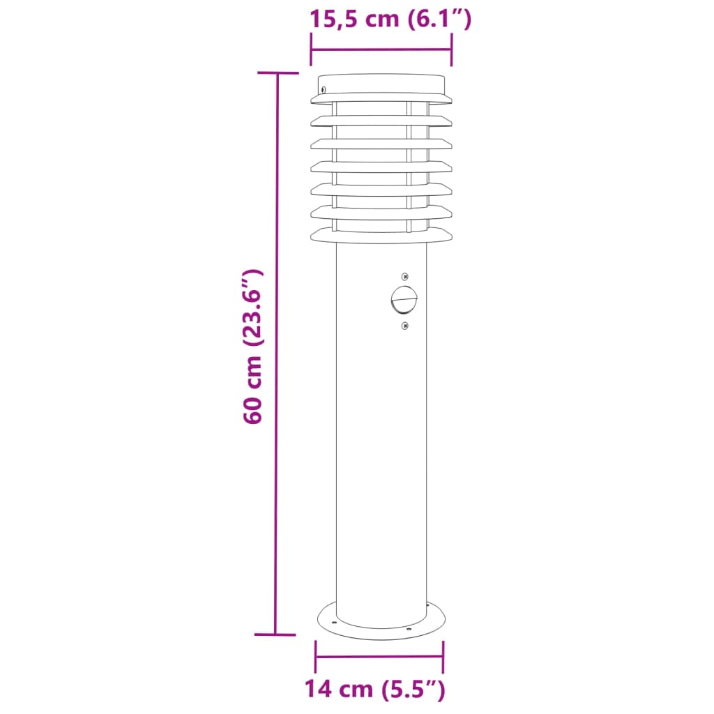 Lampadaire d'extérieur avec capteur noir 60 cm acier inoxydable