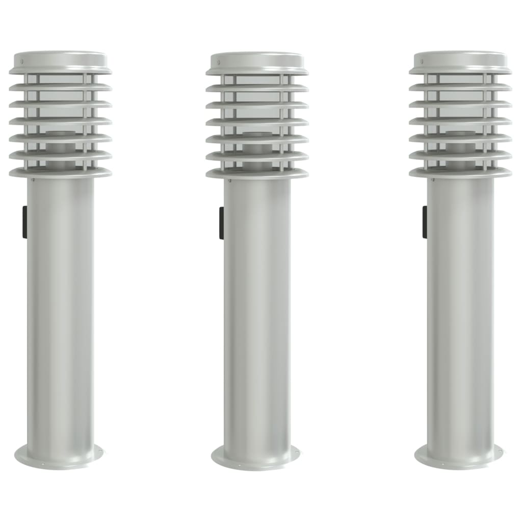 Outdoor Floor Lamps and Outlet 3pcs Silver Stainless Steel