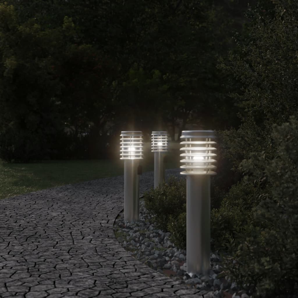 Outdoor Floor Lamps and Outlet 3pcs Silver Stainless Steel