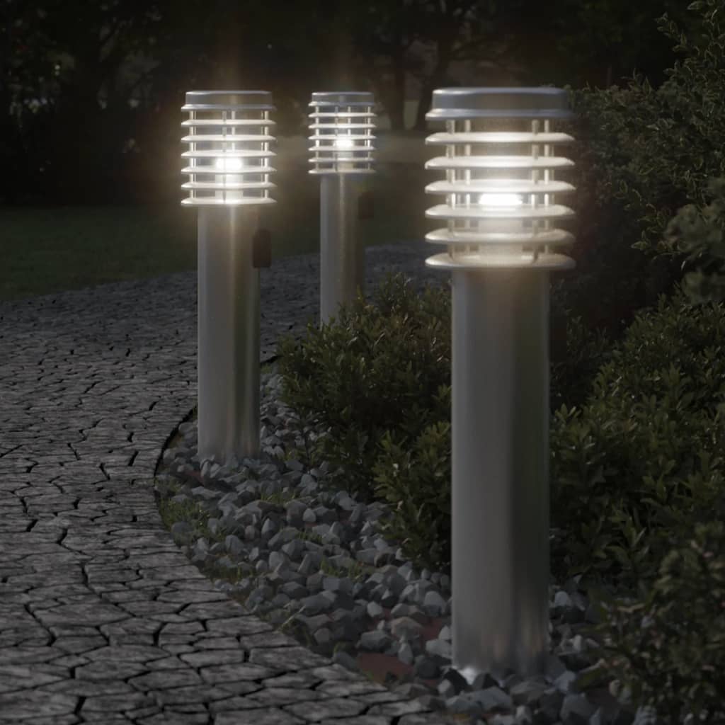 Outdoor Floor Lamps and Outlet 3pcs Silver Stainless Steel