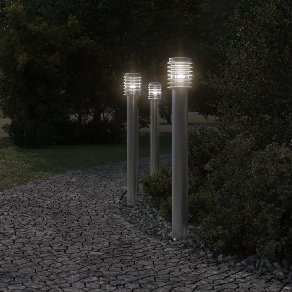 Outdoor Floor Lamps and Outlet 3pcs Silver Stainless Steel