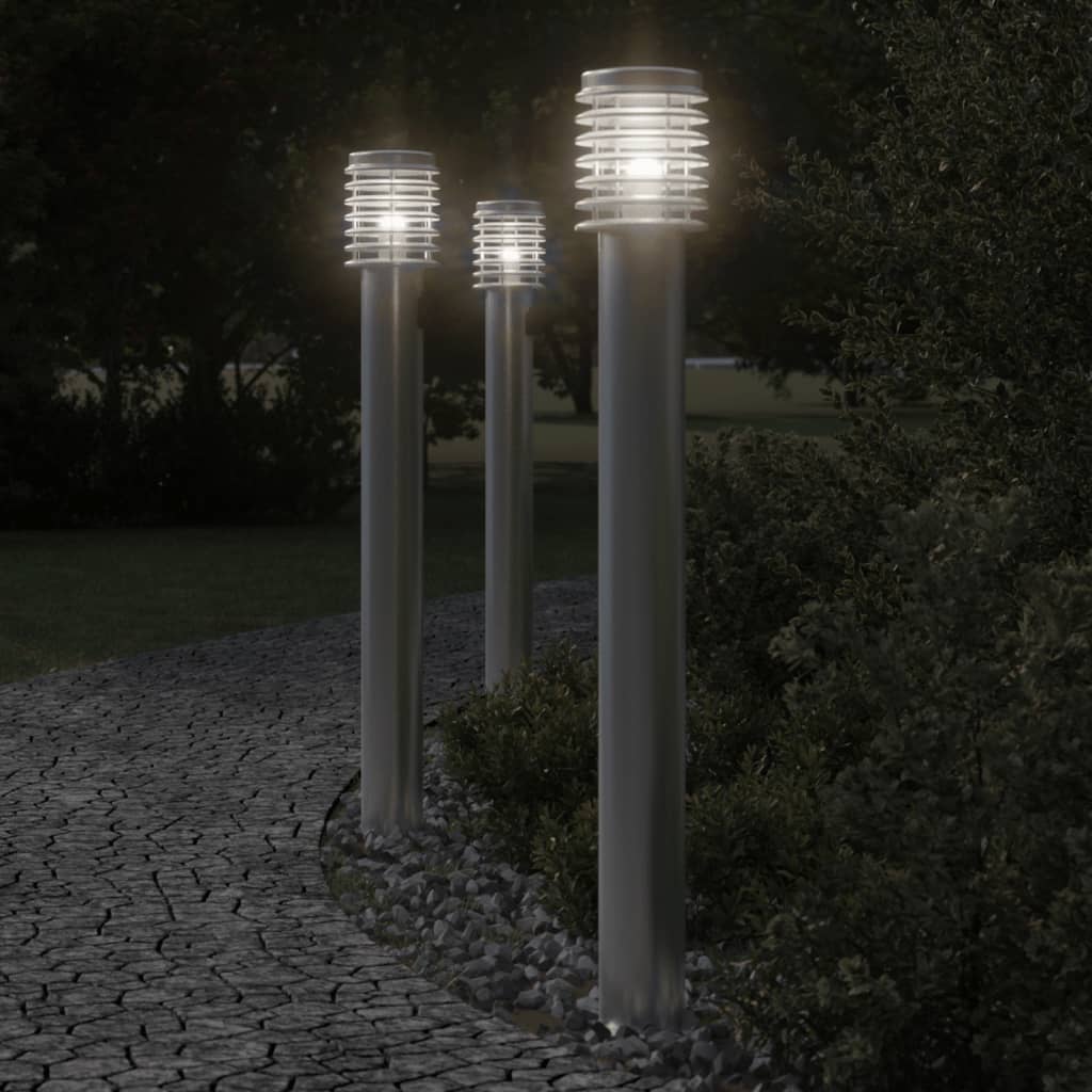 Outdoor Floor Lamps and Outlet 3pcs Silver Stainless Steel