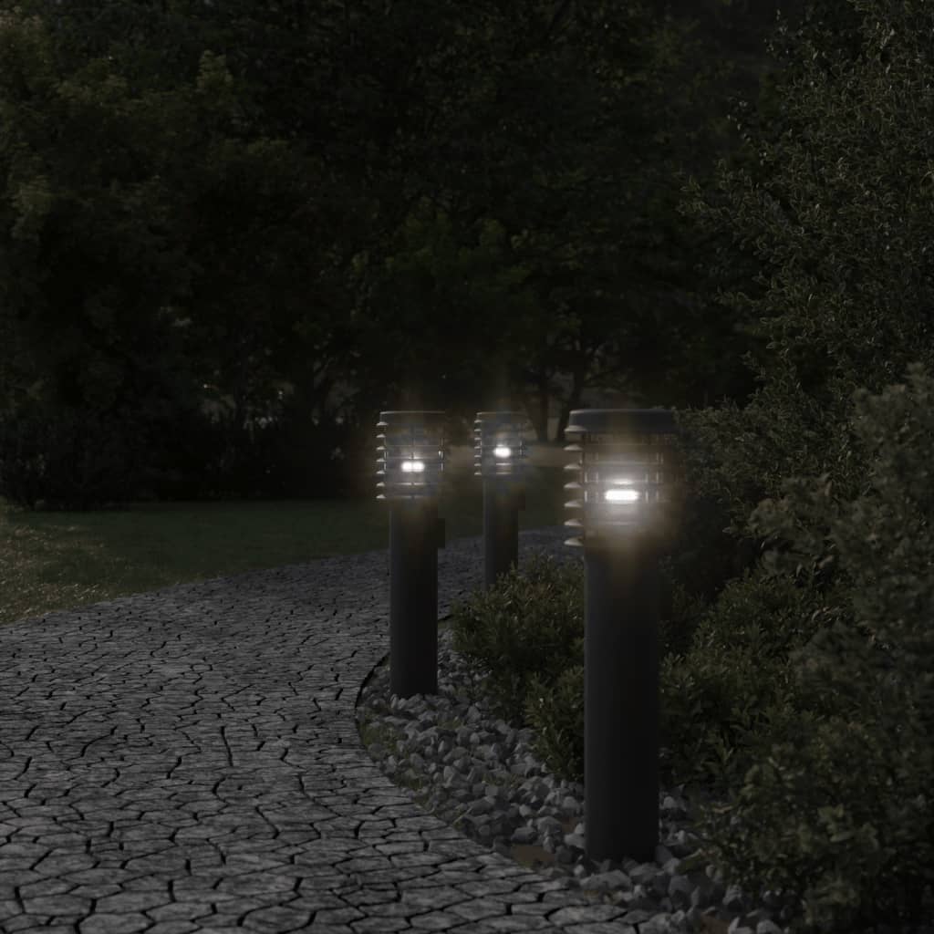 Outdoor floor lamps with outlet 3 pcs black stainless steel