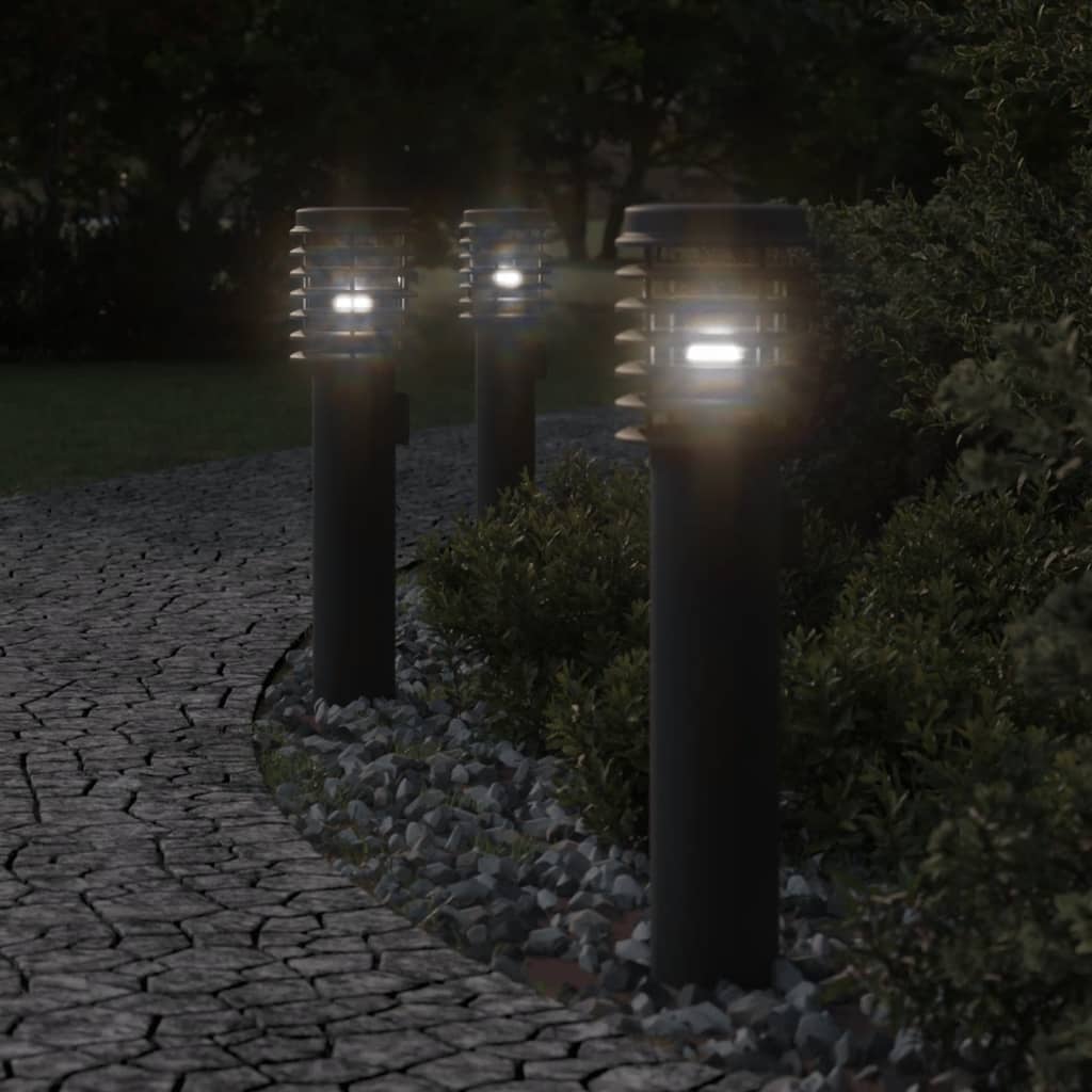 Outdoor floor lamps with outlet 3 pcs black stainless steel