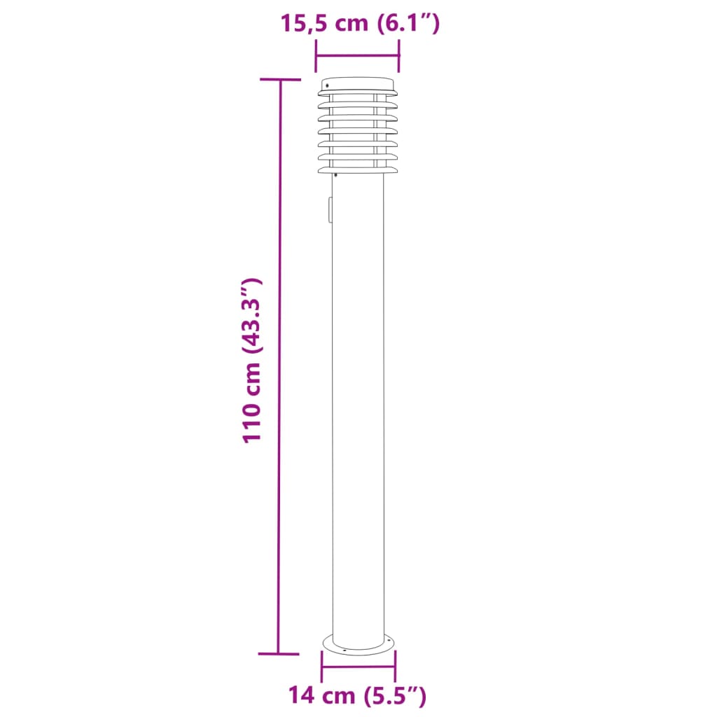 Außenstehleuchte mit schwarzer Steckdose 110 cm aus Edelstahl