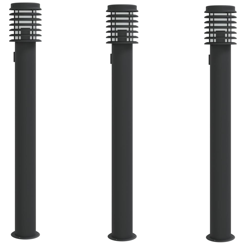 Lampadaires d'extérieur avec sortie 3 pcs noir acier inoxydable