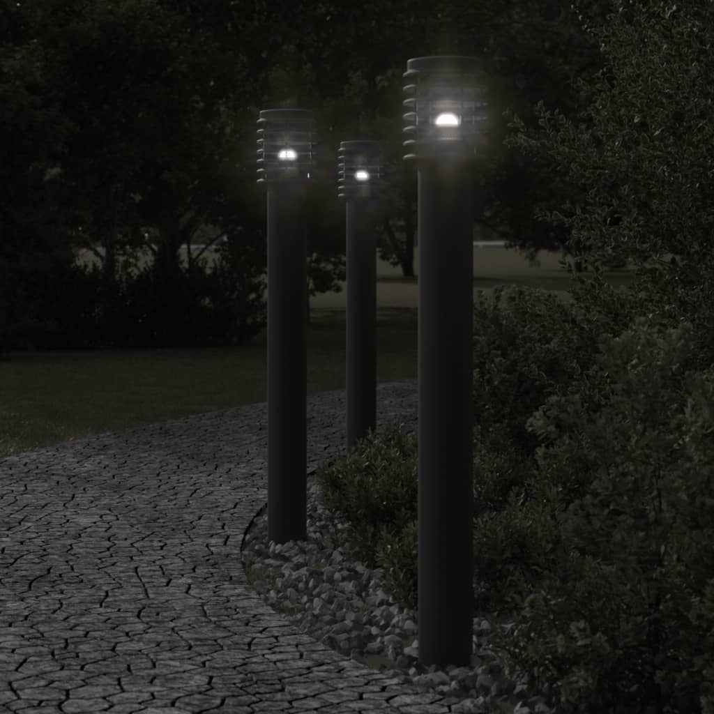 Lampadaires d'extérieur avec sortie 3 pcs noir acier inoxydable