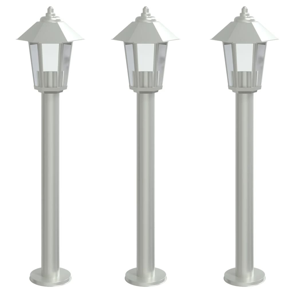 Lampadaires d'extérieur 3 pcs argenté 80 cm acier inoxydable