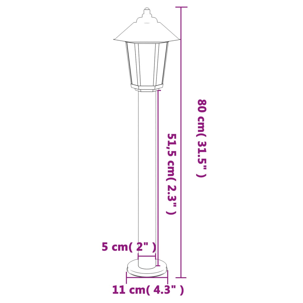 Lampadaires d'extérieur 3 pcs argenté 80 cm acier inoxydable