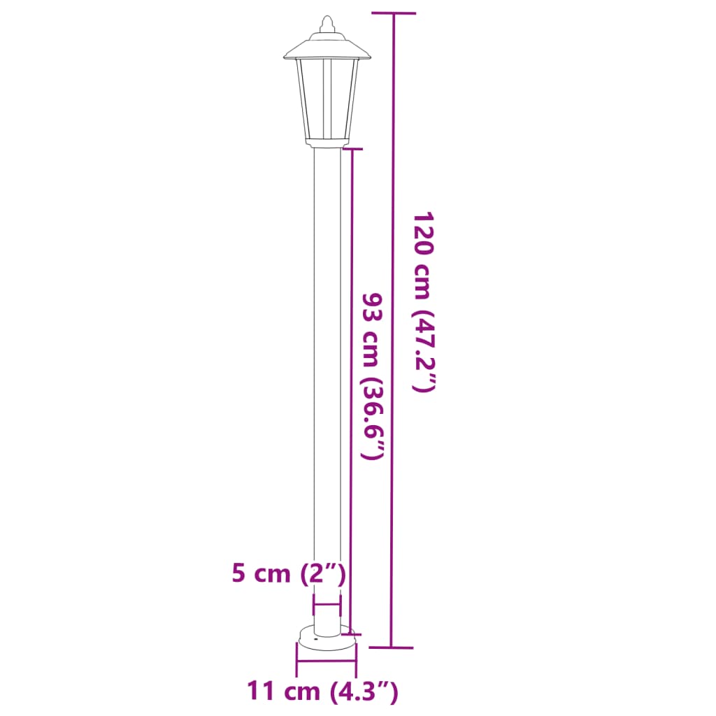 Lampadaire d'extérieur argenté 120 cm acier inoxydable