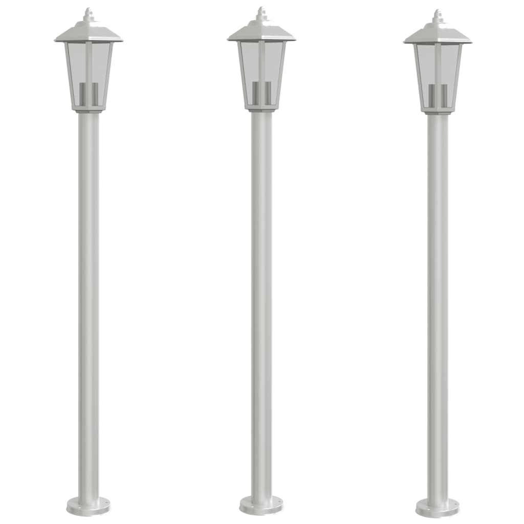 Lampadaires d'extérieur 3 pcs argenté 120 cm acier inoxydable