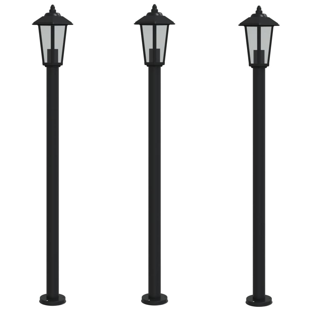 Lampadaires d'extérieur 3 pcs noir 120 cm acier inoxydable