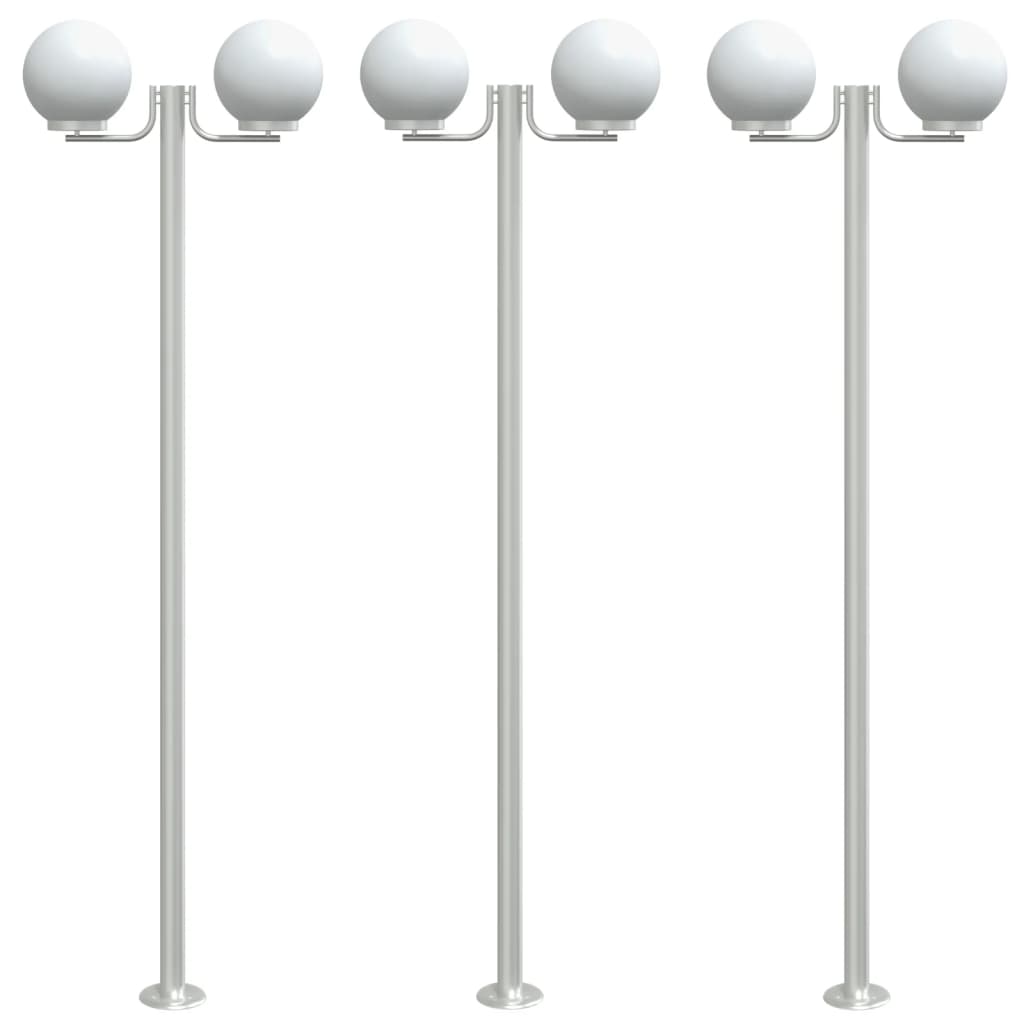 Lampadaires d'extérieur 3 pcs argenté 215 cm acier inoxydable