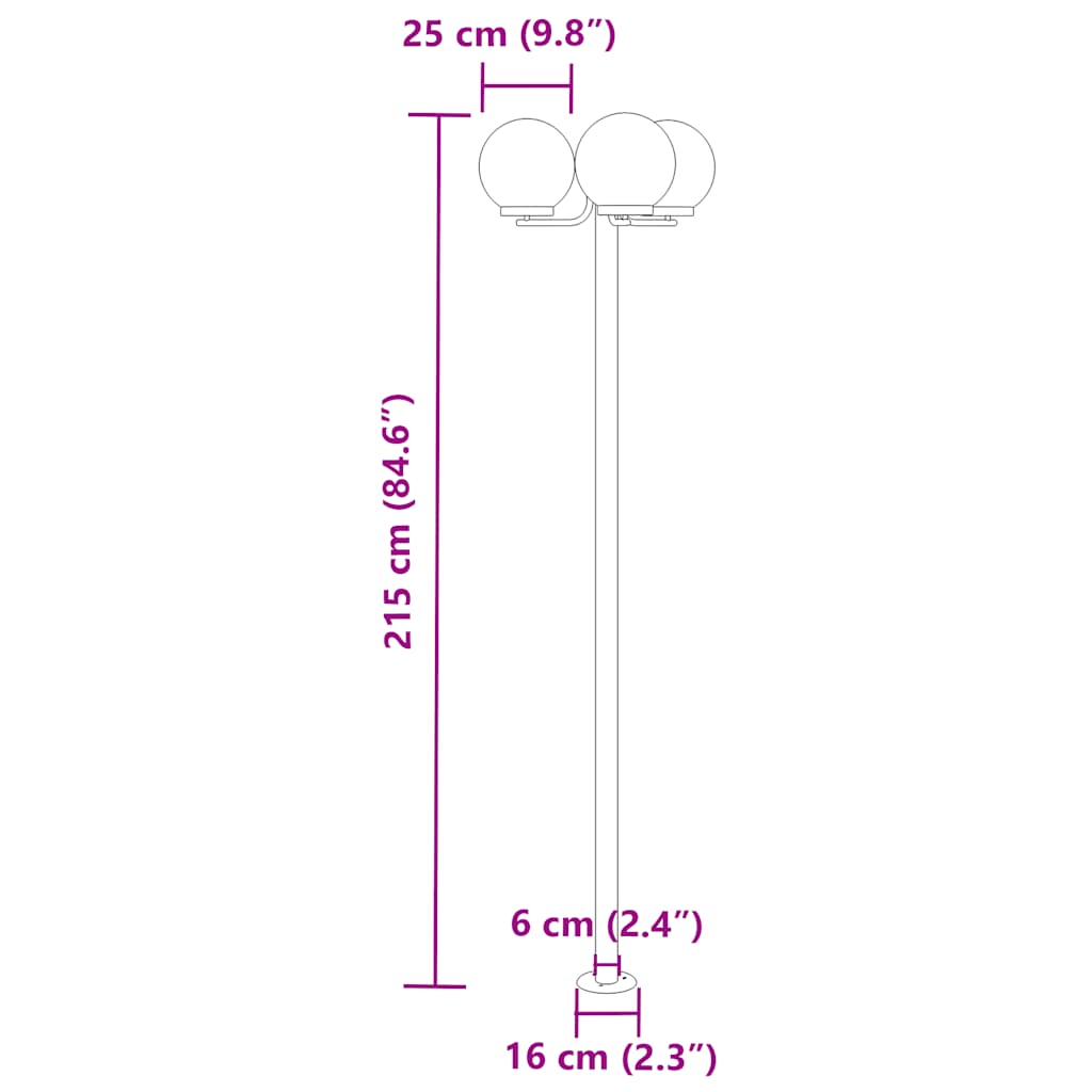 Lampadaires d'extérieur 3 pcs argenté 215 cm acier inoxydable