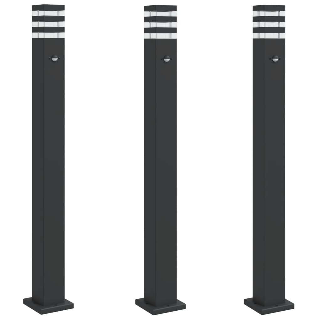 Outdoor floor lamps with sensor 3 pcs black 110cm aluminum