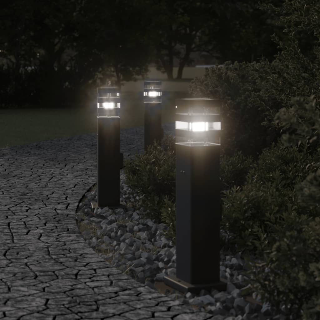 Outdoor floor lamps with outlet 3 pcs black 50 cm aluminum