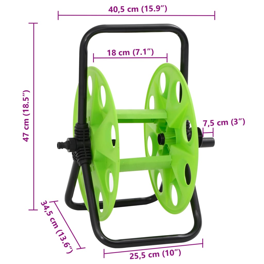 Grüner Schlauchaufroller auf Fuß für 45 m 1/2"-Stahlschlauch