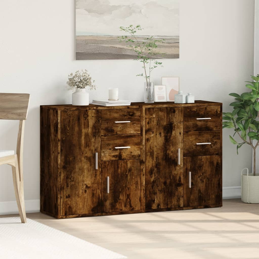 Buffets 2 pcs chêne fumé 60x31x70 cm bois d'ingénierie