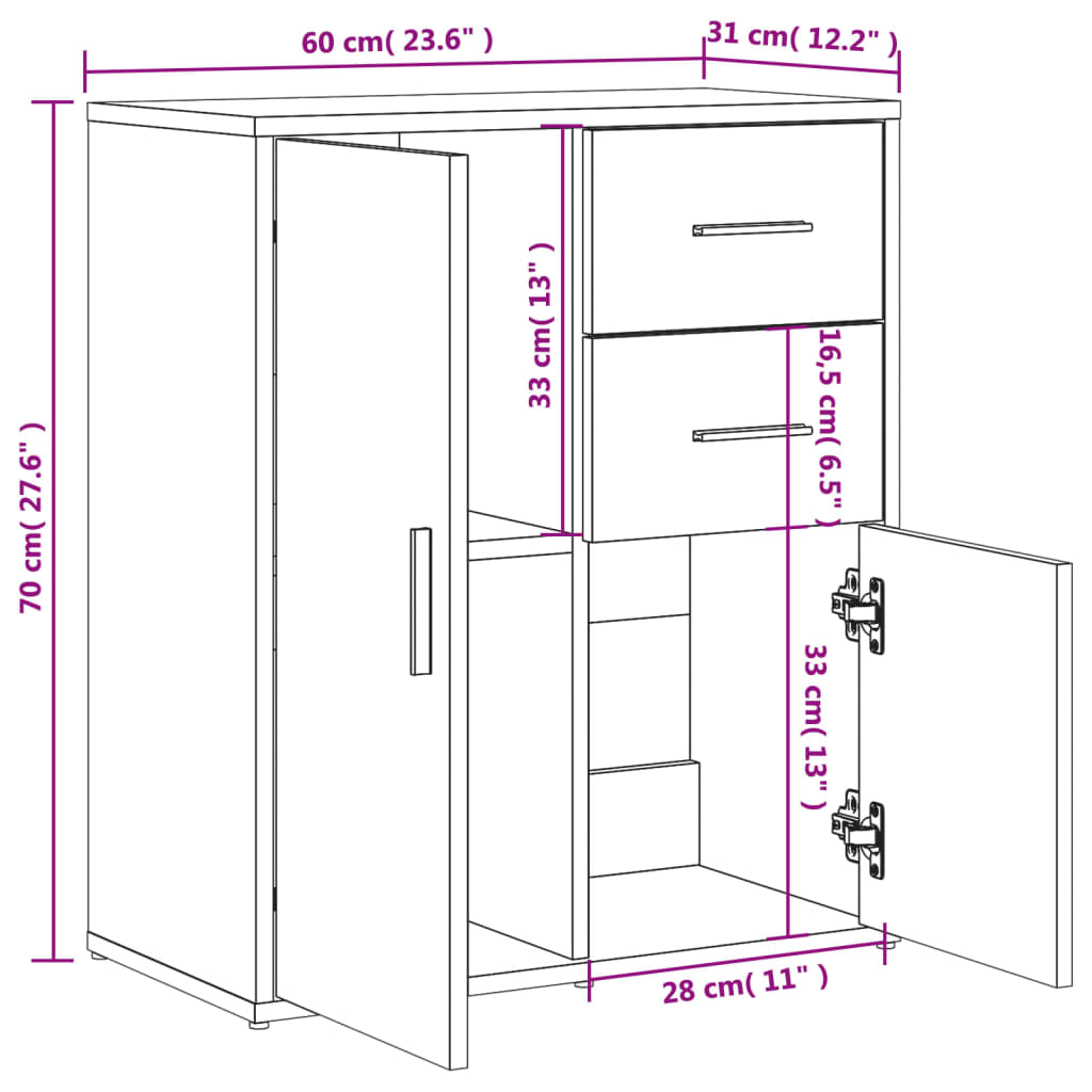 Buffets 2 pcs chêne fumé 60x31x70 cm bois d'ingénierie