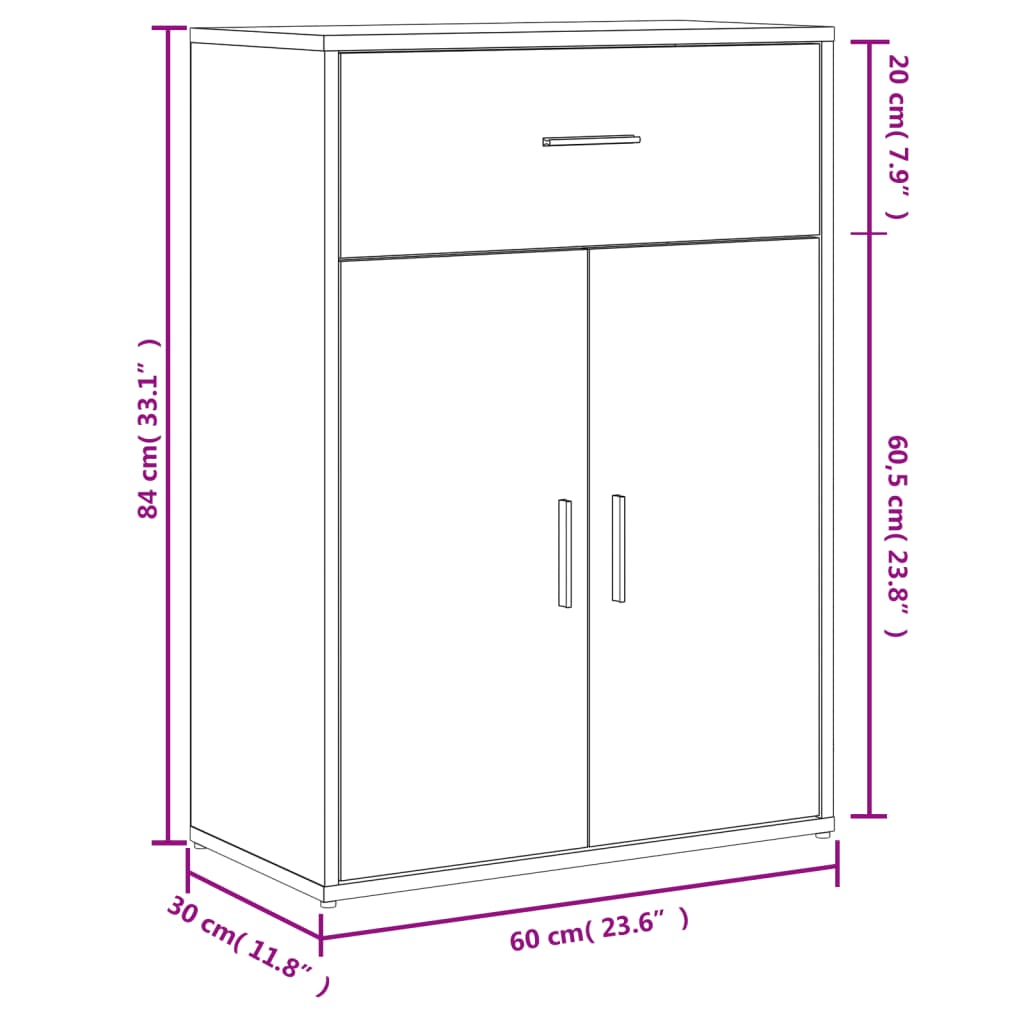 Buffets 2 pcs gris béton 60x30x84 cm bois d'ingénierie