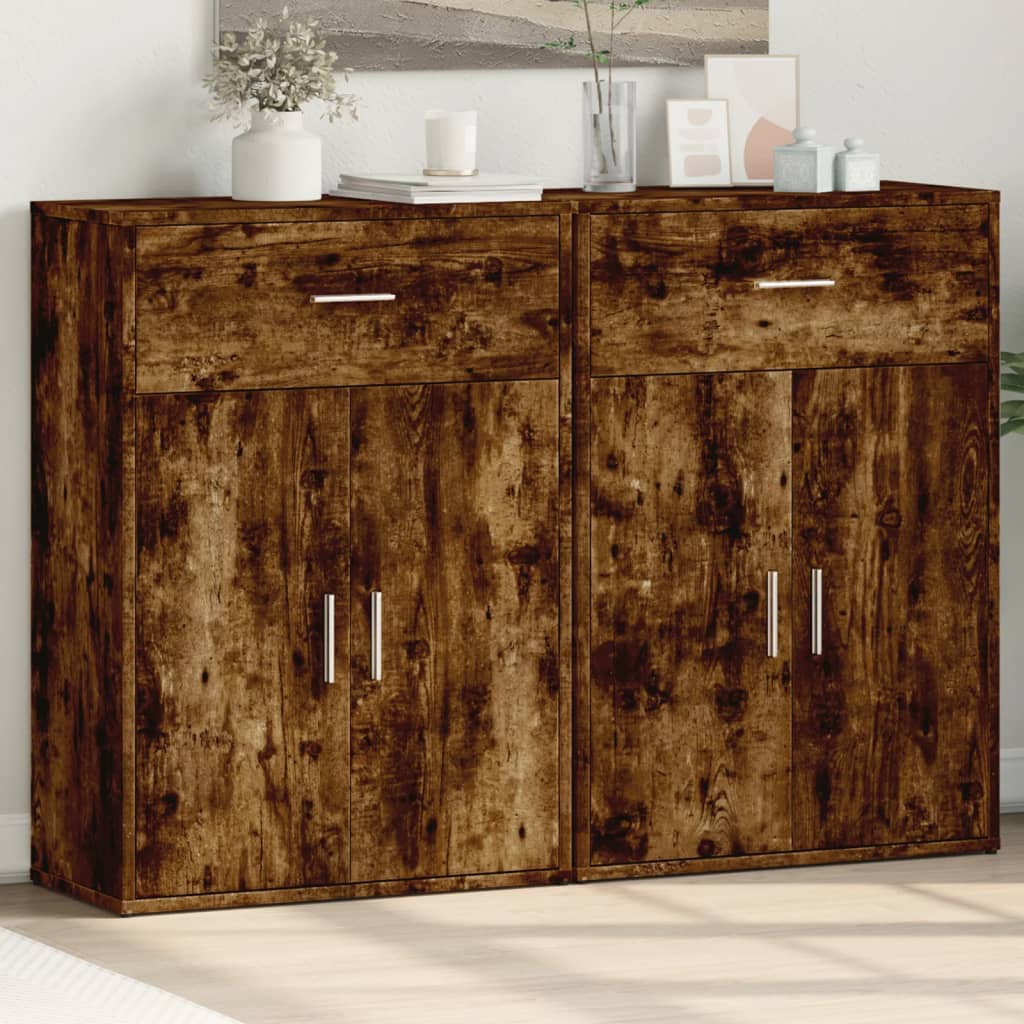 Buffets 2 pcs chêne fumé 60x30x84 cm bois d'ingénierie