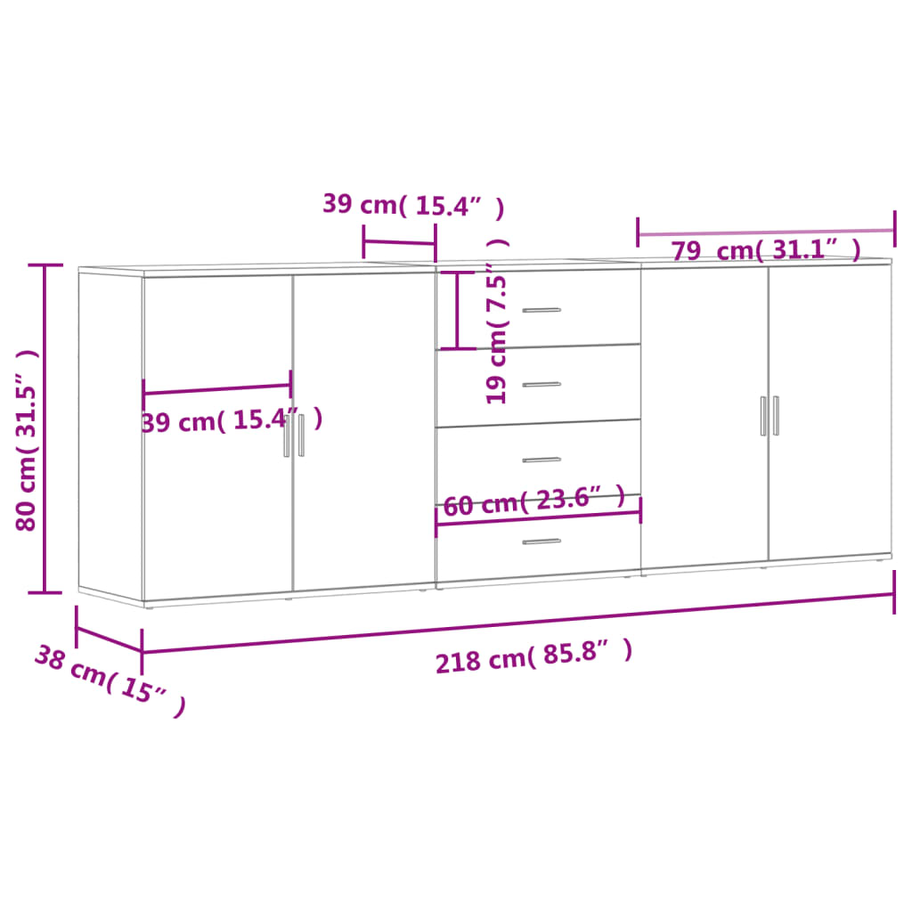 Buffets 3 pcs Blanc Bois d'ingénierie