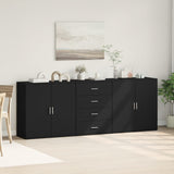 Buffets 3 pcs noir bois d'ingénierie