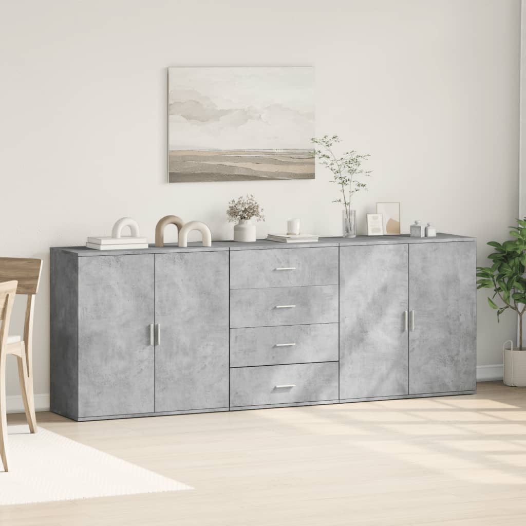 Buffets 3 pcs gris béton bois d'ingénierie