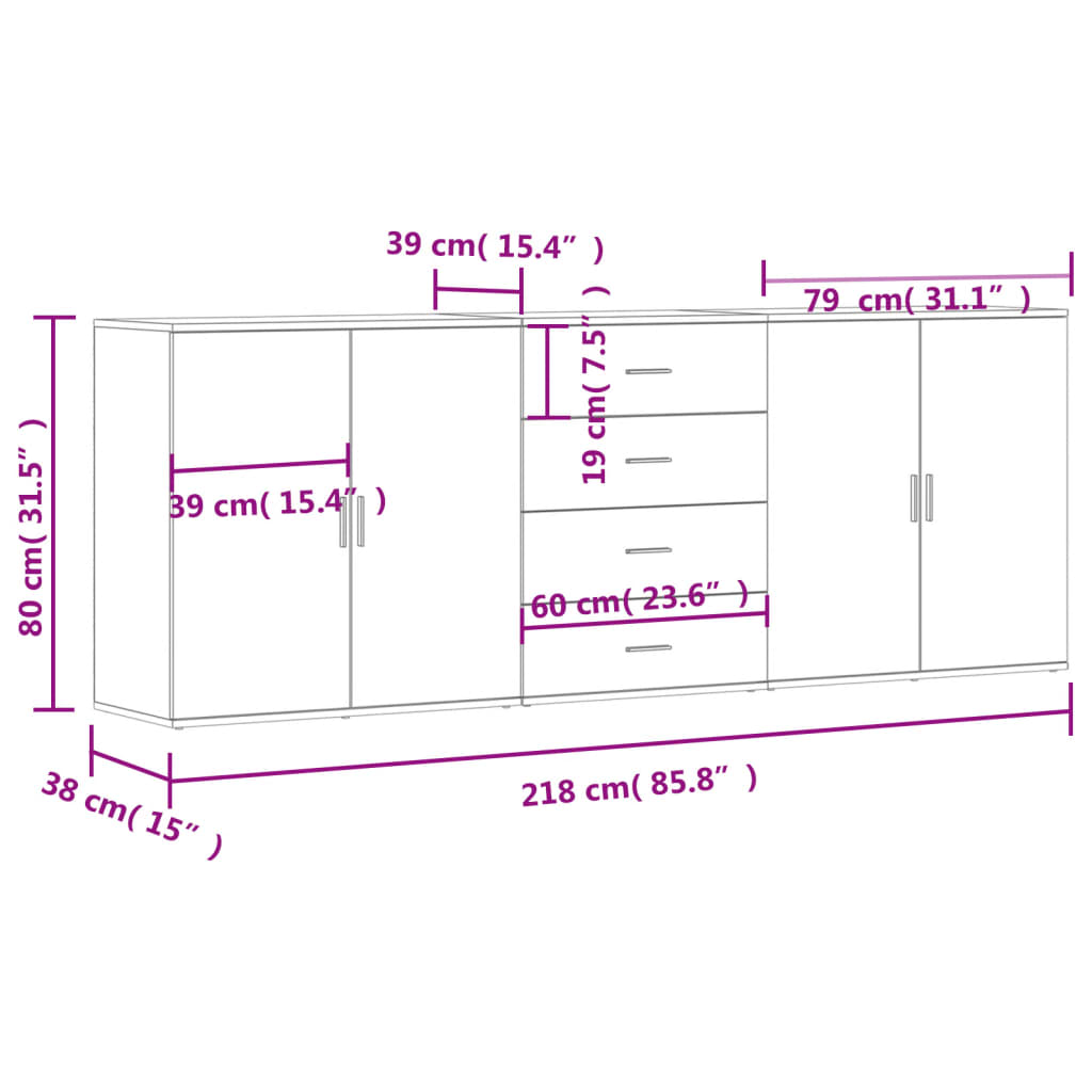 Buffets 3 pcs Chêne marron Bois d'ingénierie