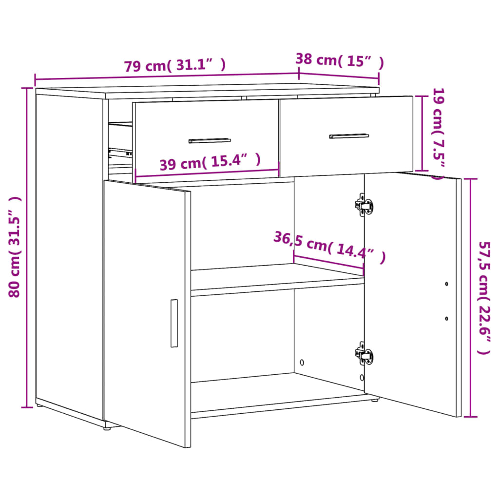 Buffets 2 pcs chêne marron 79x38x80 cm bois d'ingénierie