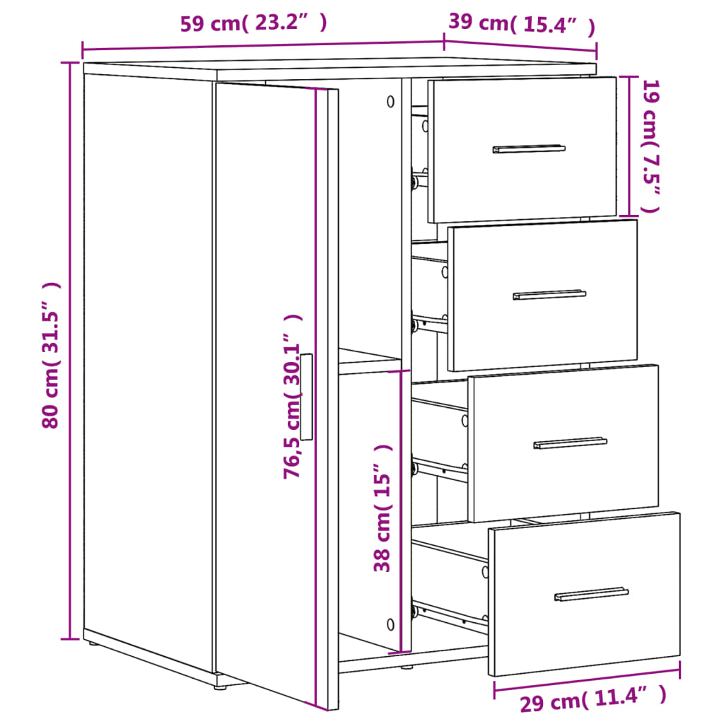 Sideboards 2 Stück schwarz 59x39x80 cm Holzwerkstoff