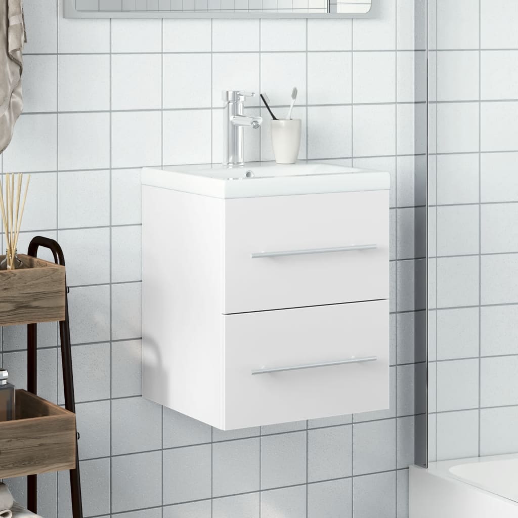 Armoire lavabo de salle de bain avec bassin intégré blanc