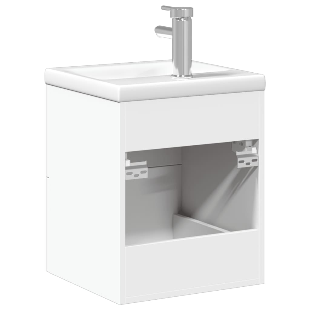 Armoire lavabo de salle de bain avec bassin intégré blanc