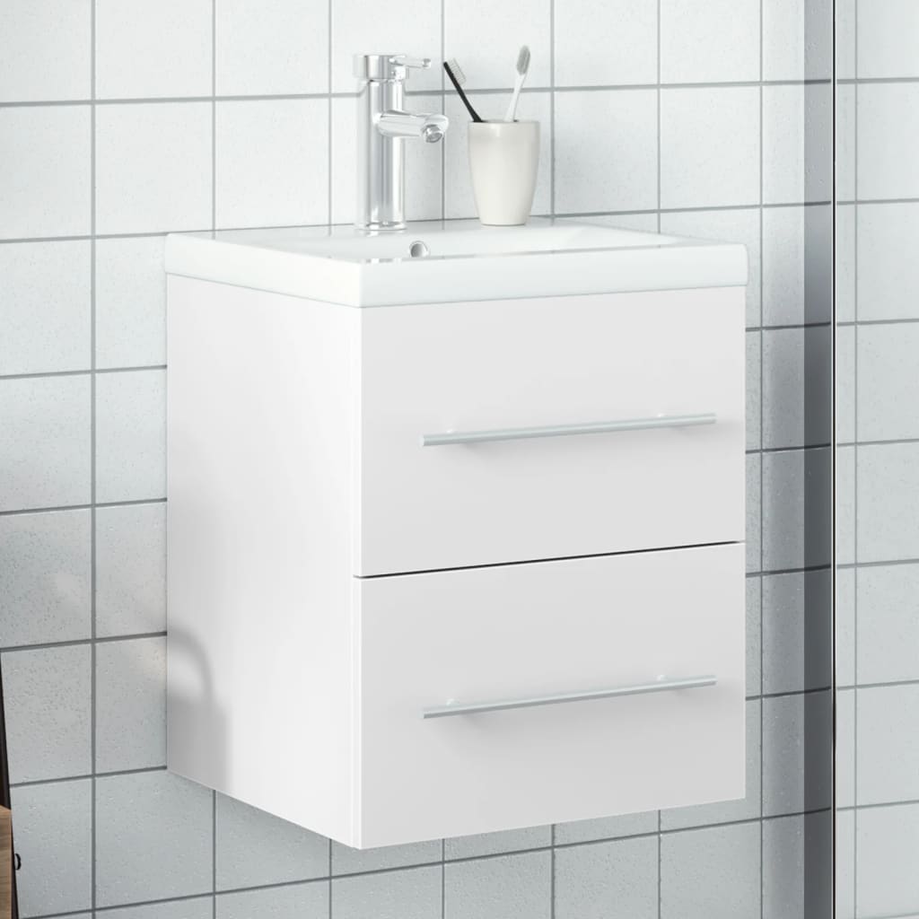 Armoire lavabo de salle de bain avec bassin intégré blanc