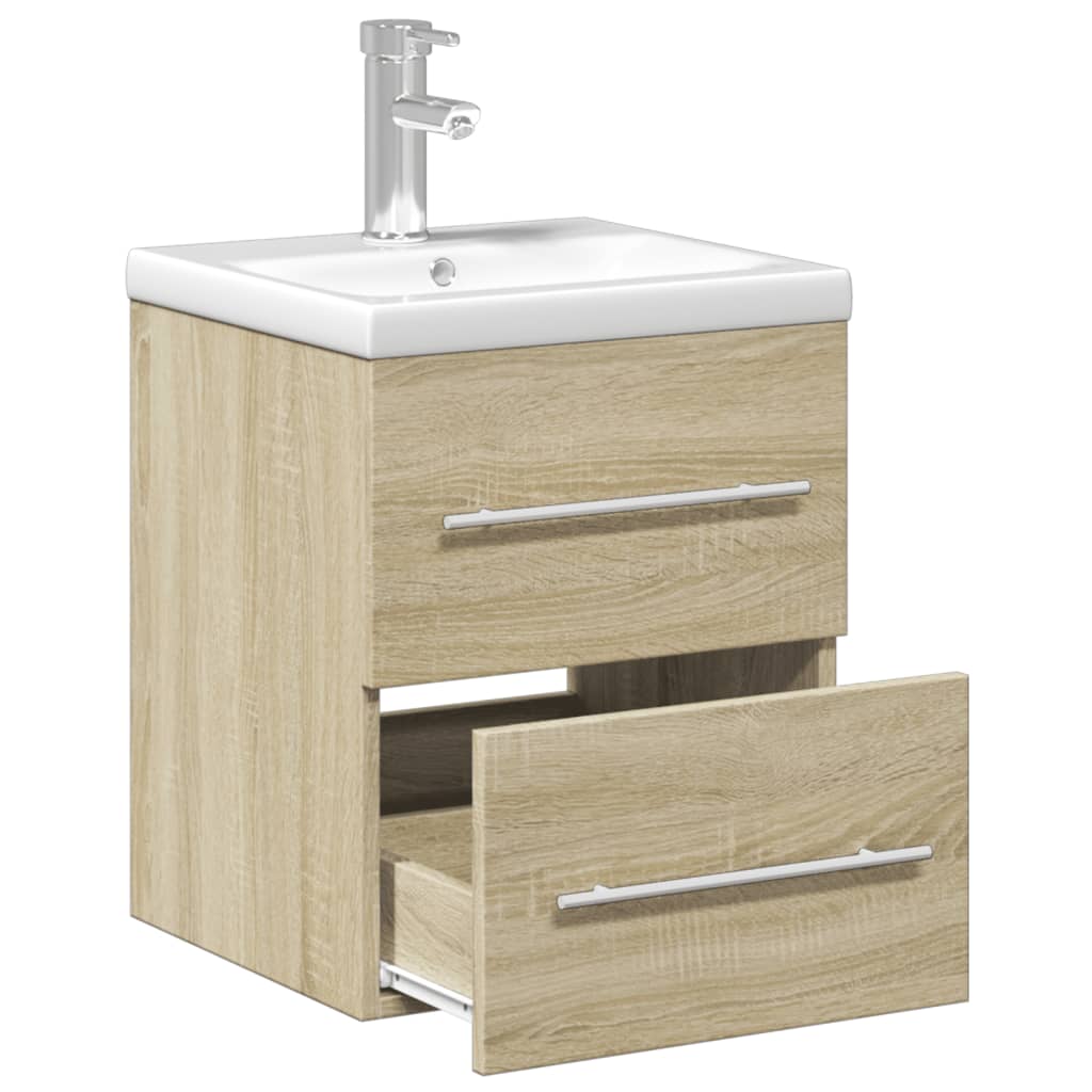 Armoire lavabo de salle de bain et bassin intégré chêne sonoma