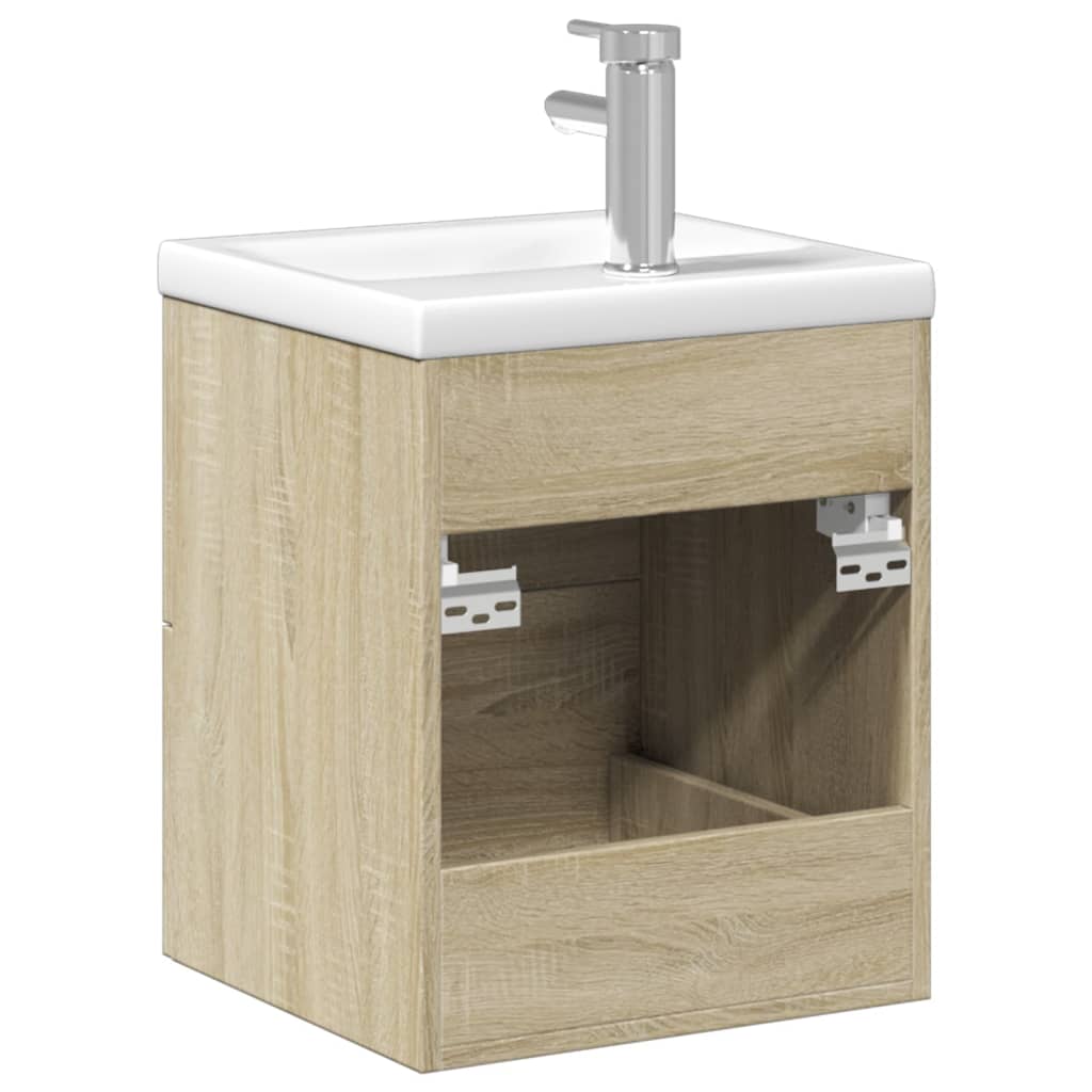 Armoire lavabo de salle de bain et bassin intégré chêne sonoma