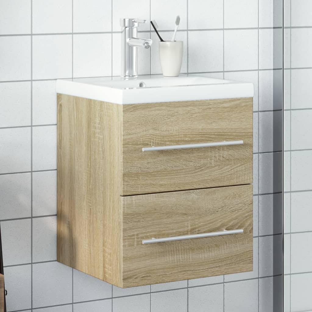 Armoire lavabo de salle de bain et bassin intégré chêne sonoma