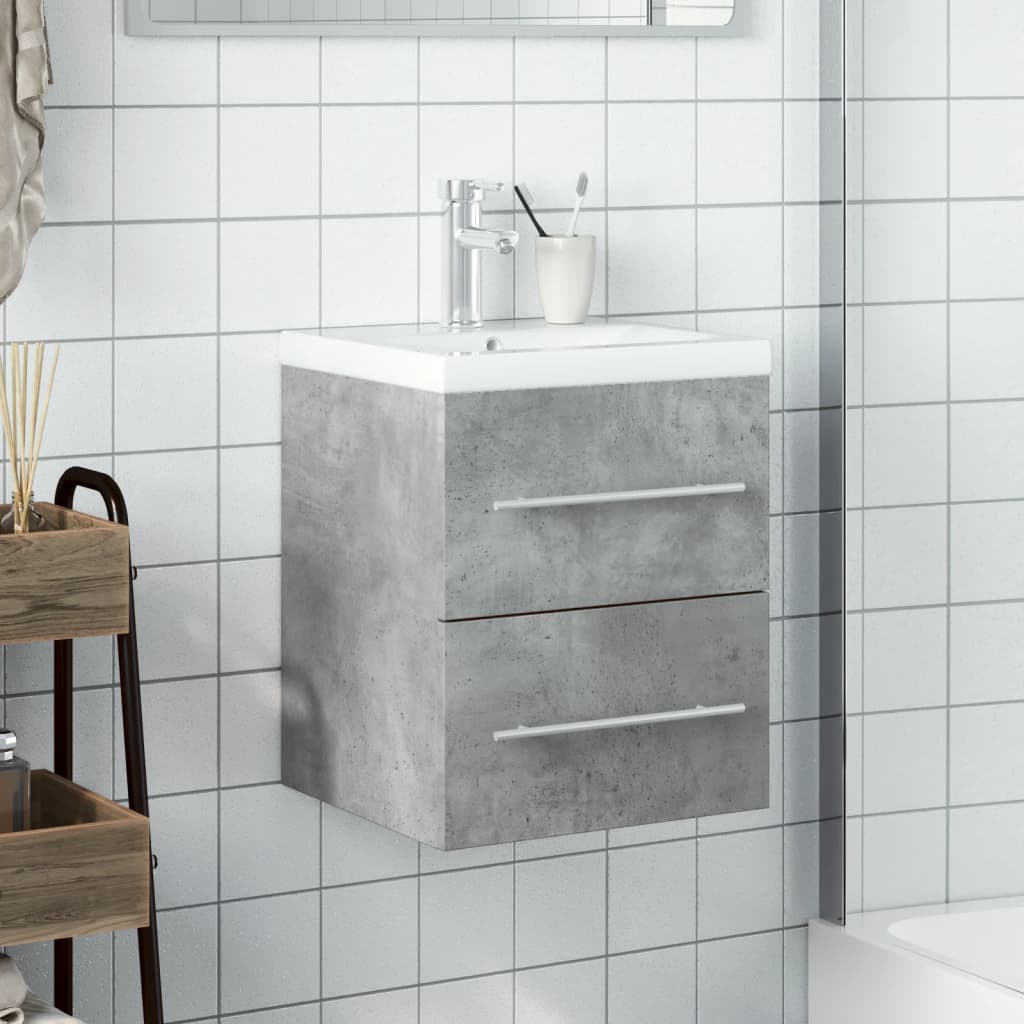 Armoire lavabo de salle de bain avec bassin intégré gris béton