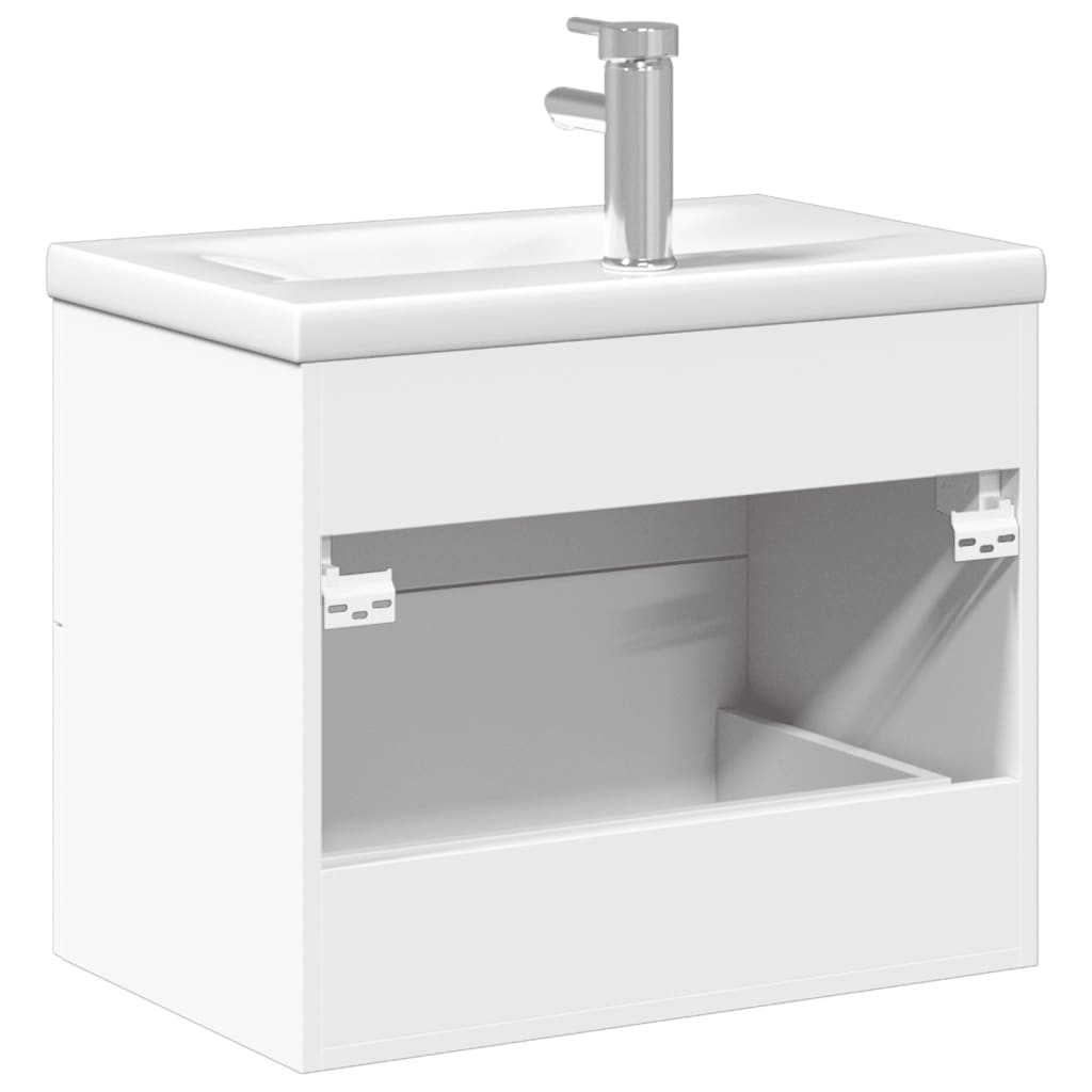 Armoire lavabo de salle de bain avec bassin intégré blanc