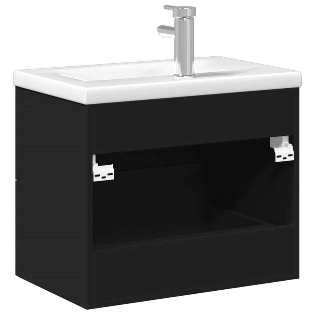 Armoire lavabo de salle de bain avec bassin intégré noir