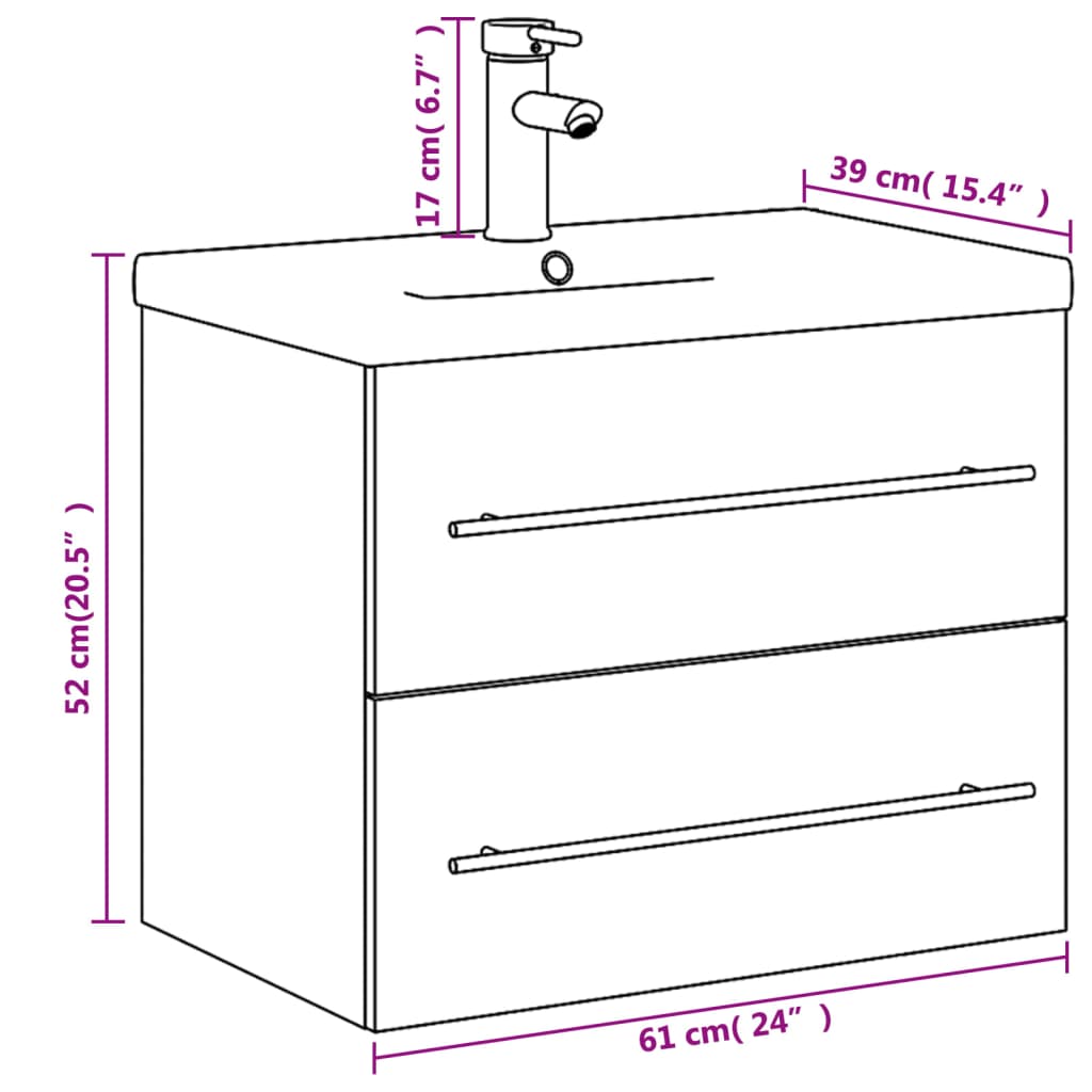 Armoire lavabo de salle de bain avec bassin intégré noir